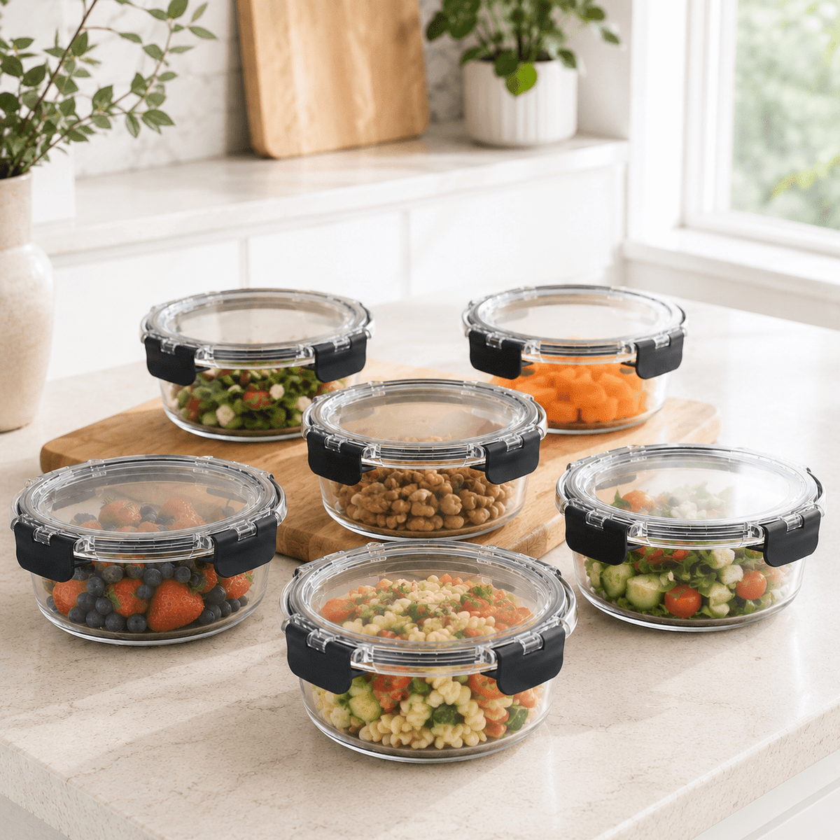 Glass Food Storage Containers - 930ml 6 Set Round