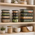 Glass Food Storage Containers Black - 12 Set Rectangle / Round - Meal Prep