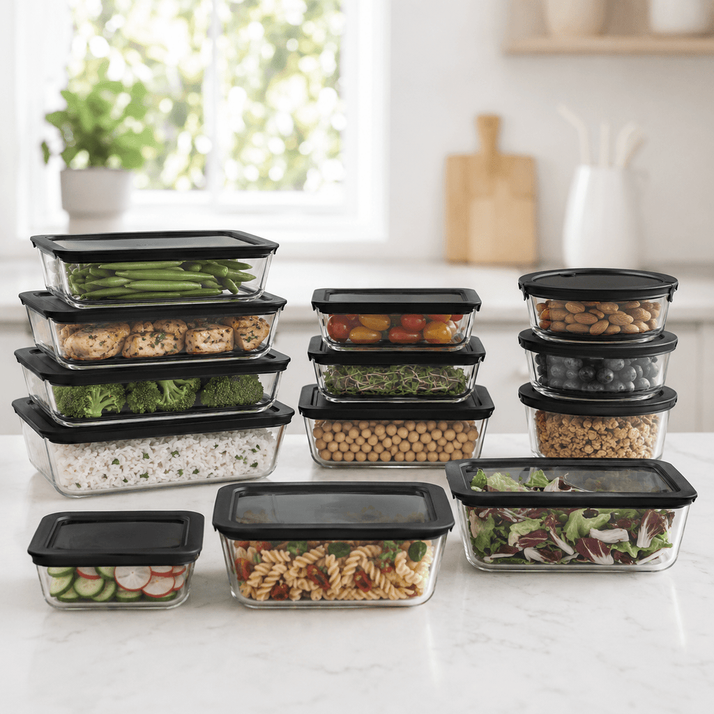 Glass Food Storage Containers Black - 12 Set Rectangle / Round - Meal Prep – view 3