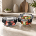 Glass Food Storage Containers Black - 370ml - 2 Set Round