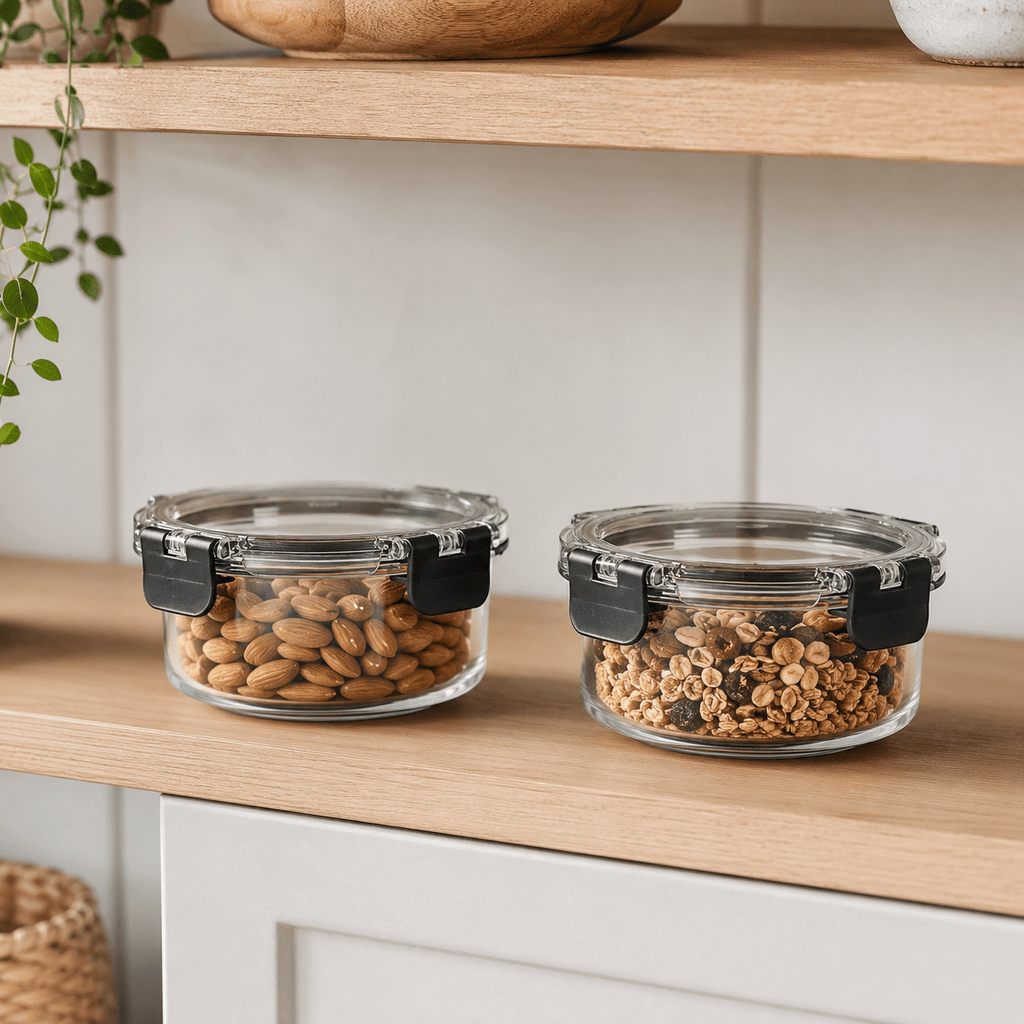 Glass Food Storage Containers Black - 370ml - 2 Set Round – view 3