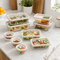 Glass Food Storage Containers Cream - 12 Set Rectangle / Round - Meal Prep
