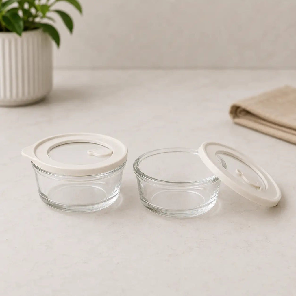 Glass Food Storage Containers Cream - 200ml - 2 Set Round – view 2