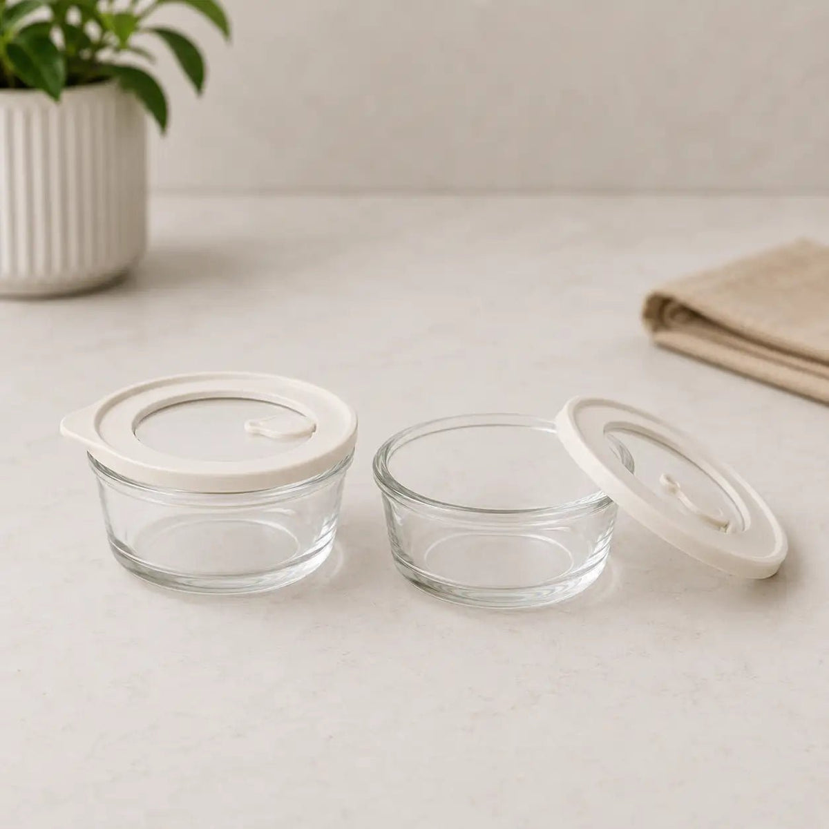 Glass Food Storage Containers Cream - 200ml - 2 Set Round – view 2