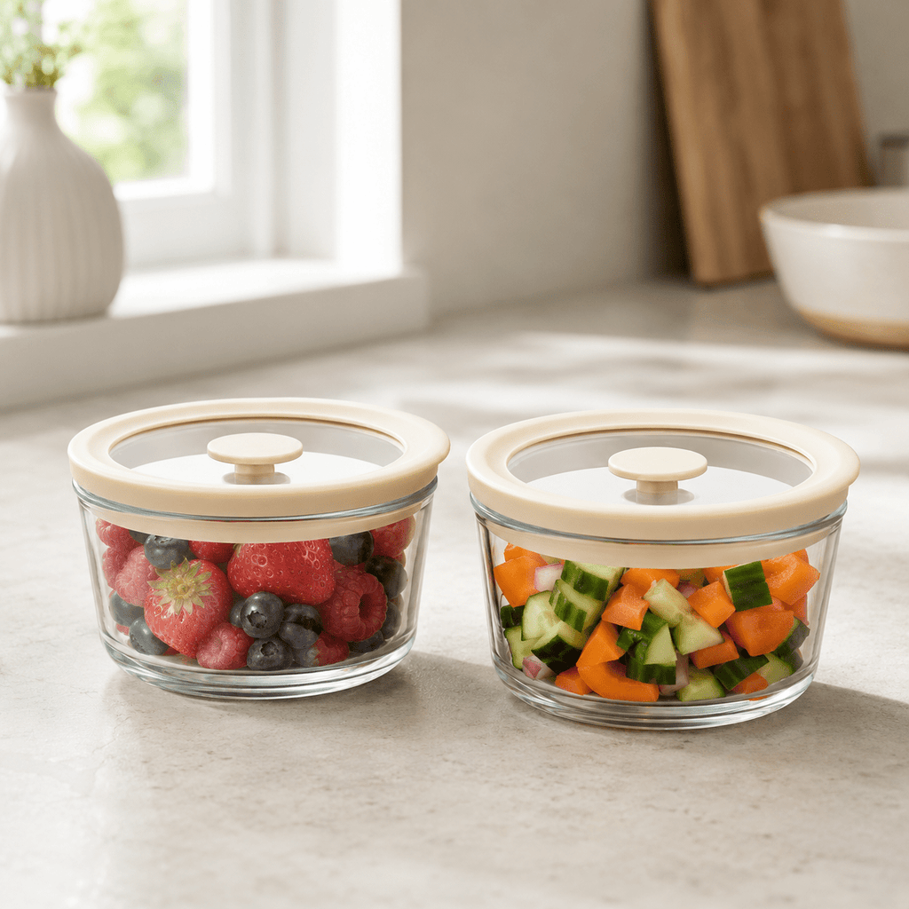 Glass Food Storage Containers Cream - 240ml - 2 Set Round
