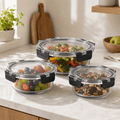 Glass Food Storage Containers Cream - 3 Set Round