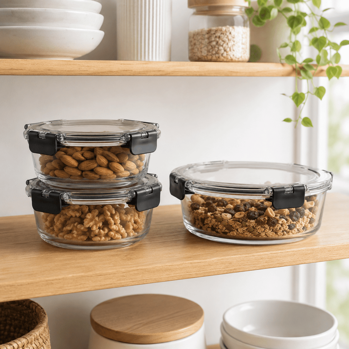Glass Food Storage Containers Cream - 3 Set Round – view 3