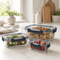 Glass Food Storage Containers Cream - 3 Set Square