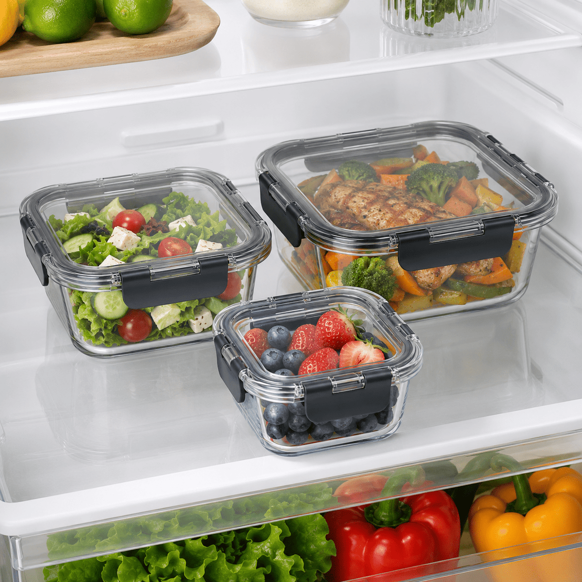 Glass Food Storage Containers Cream - 3 Set Square – view 2