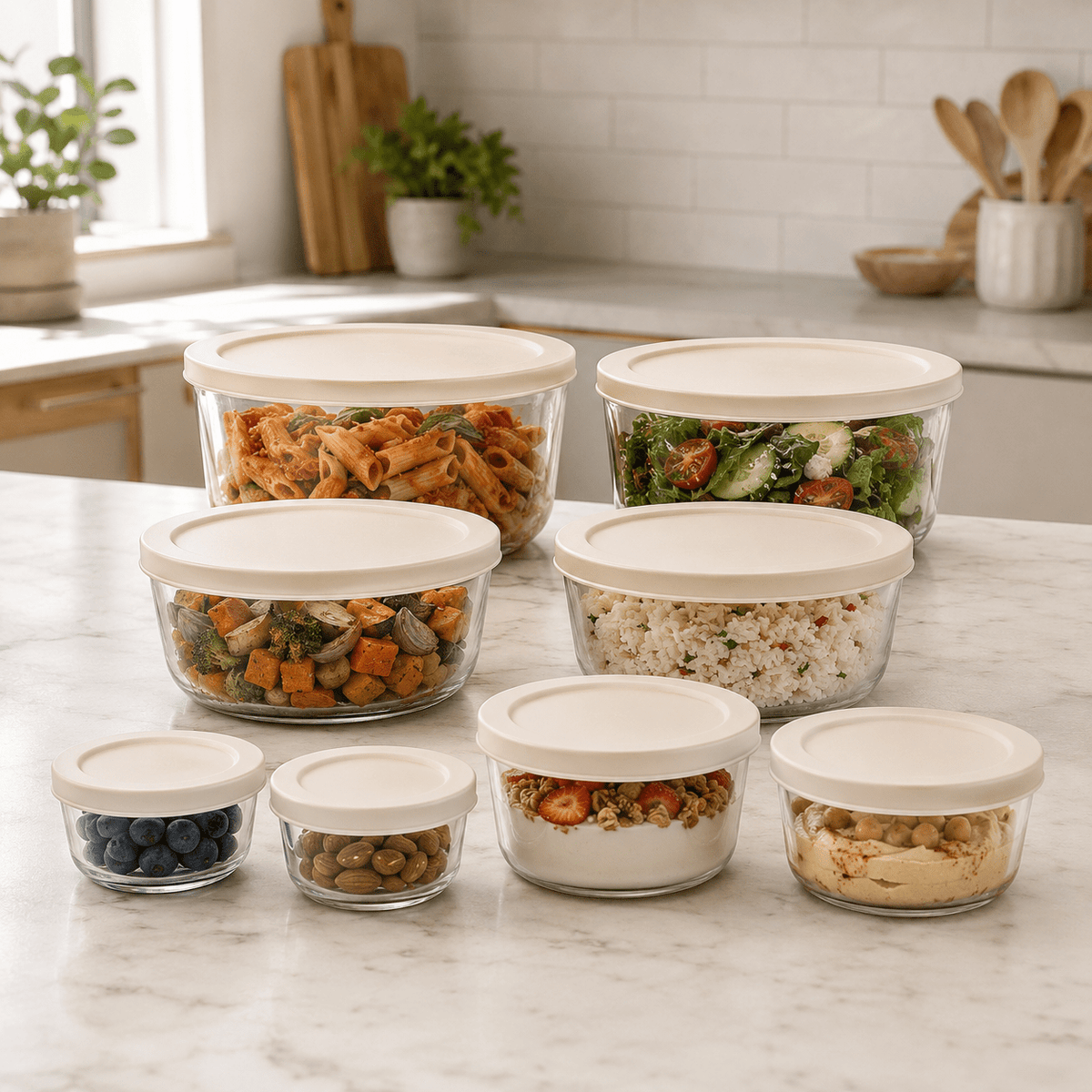 Glass Food Storage Containers Cream - 8 Set - Round – view 2