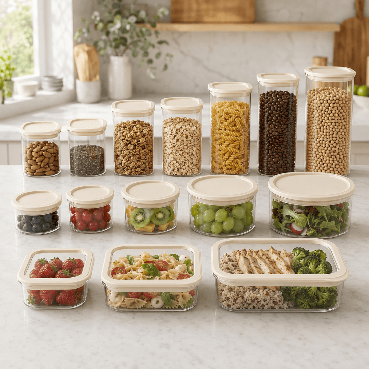 Glass Pantry Jar & Food Storage - Cream - 15pc Set