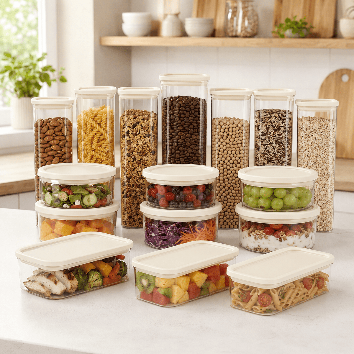 Glass Pantry Jar & Food Storage - Cream - 15pc Set – view 2