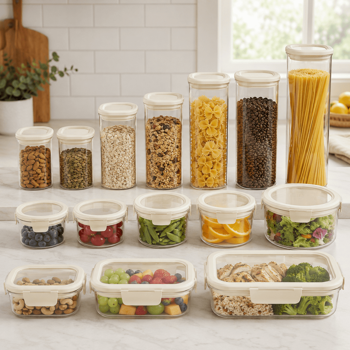 Glass Pantry Jar & Food Storage - Cream - 15pc Set – view 3