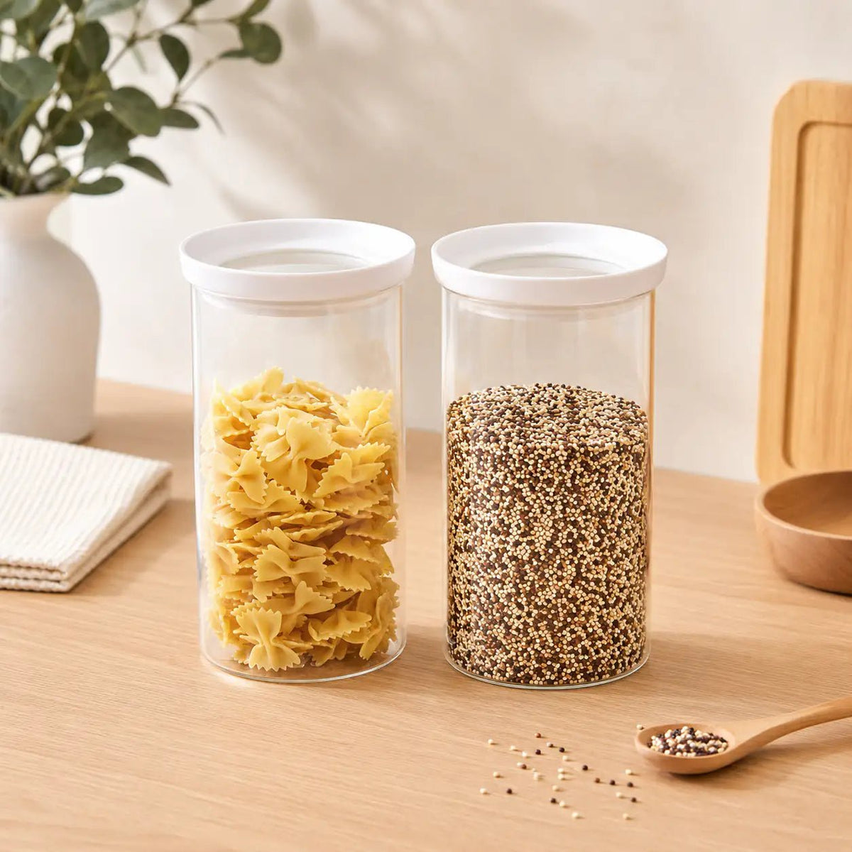 Glass Pantry Storage Jars 1,3L - White - 2 Set Round