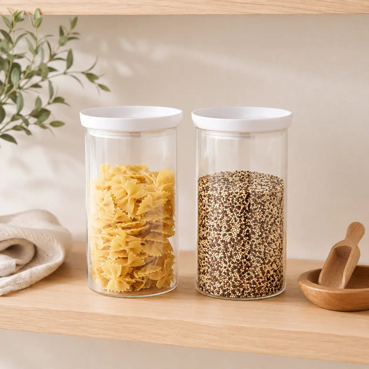 Glass Pantry Storage Jars 1,3L - White - 2 Set Round – view 2