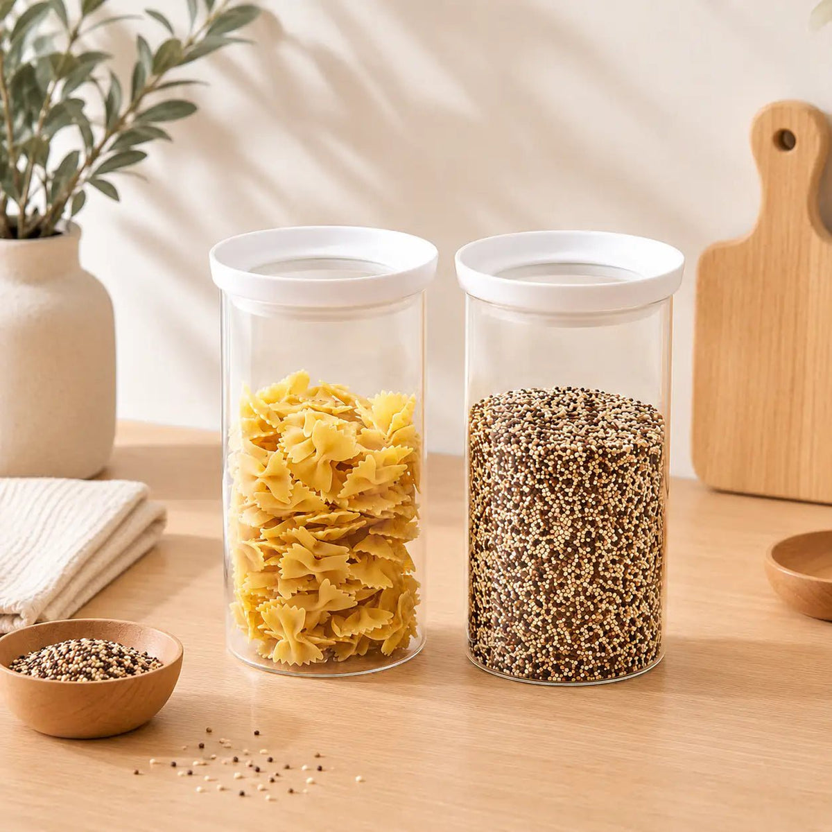Glass Pantry Storage Jars 1,3L - White - 2 Set Round – view 3