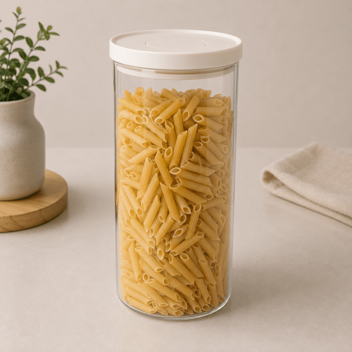 Glass Pantry Storage Jars 2L - Cream - Round – view 3
