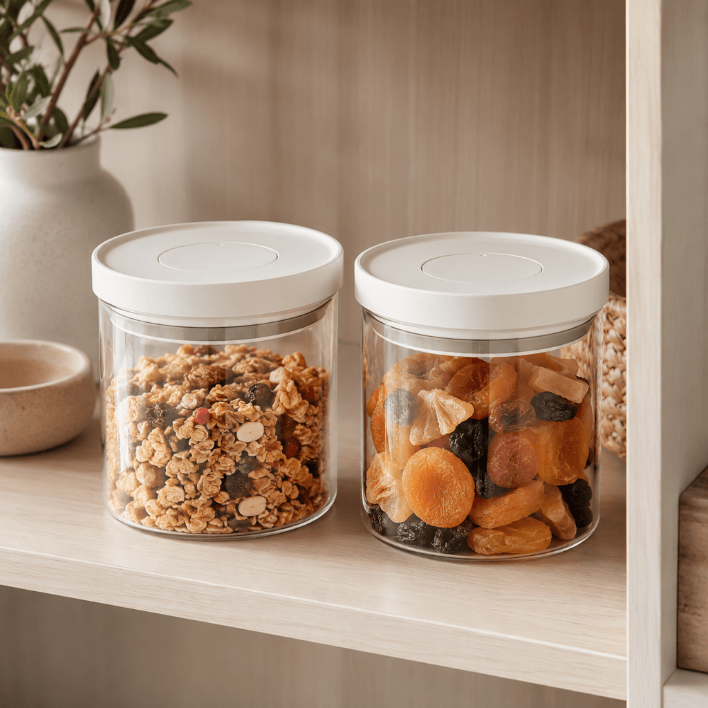 Glass Pantry Storage Jars 700mL - Cream - 2 Set Round – view 3