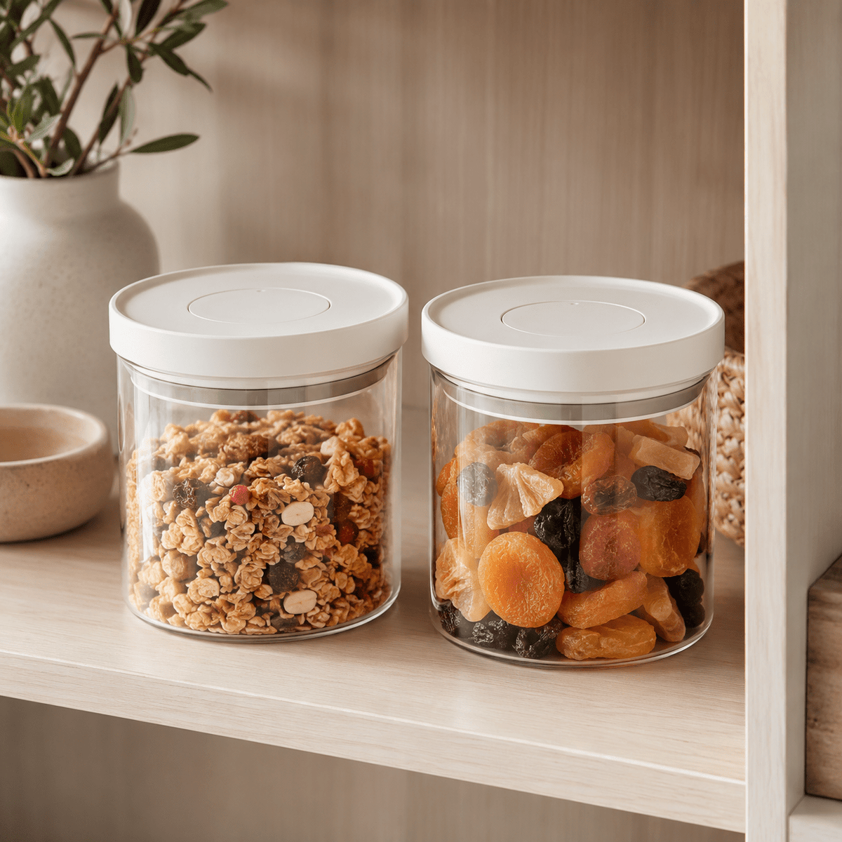 Glass Pantry Storage Jars 700mL - Cream - 2 Set Round – view 3