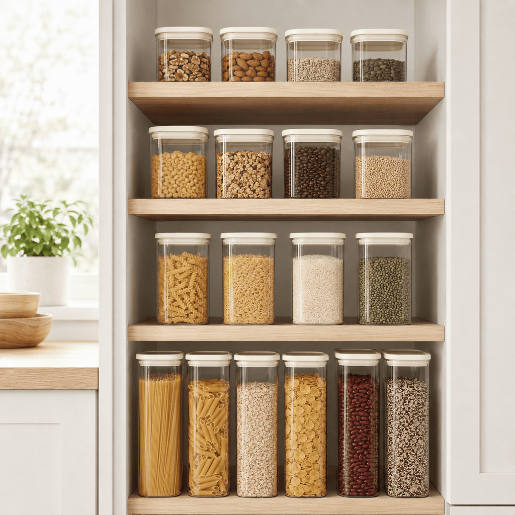 Glass Pantry Storage Jars - Cream - 18 Set Round