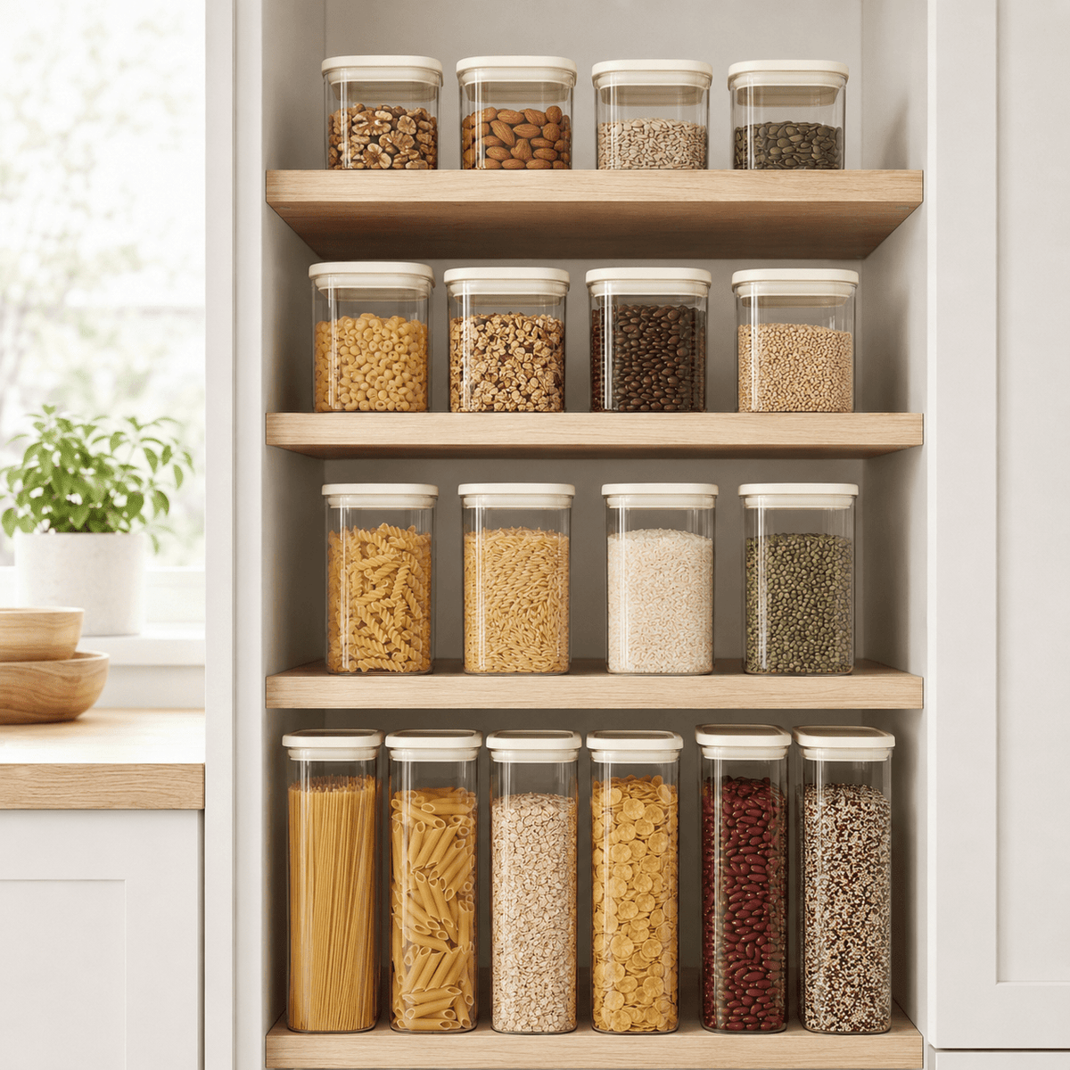 Glass Pantry Storage Jars - Cream - 18 Set Round