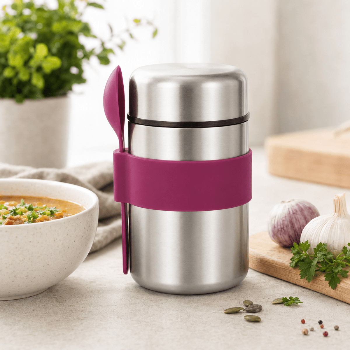Insulated Soup Container 400ml - With Spoon – Purple