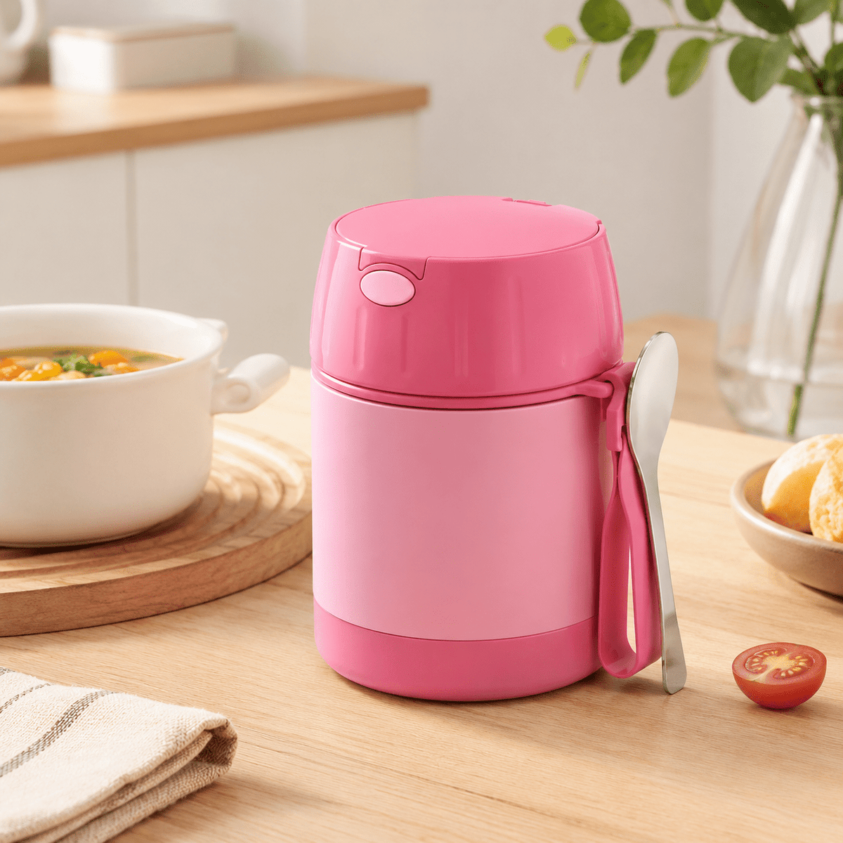 Insulated Soup Jar 300ml - With Spoon – Pink