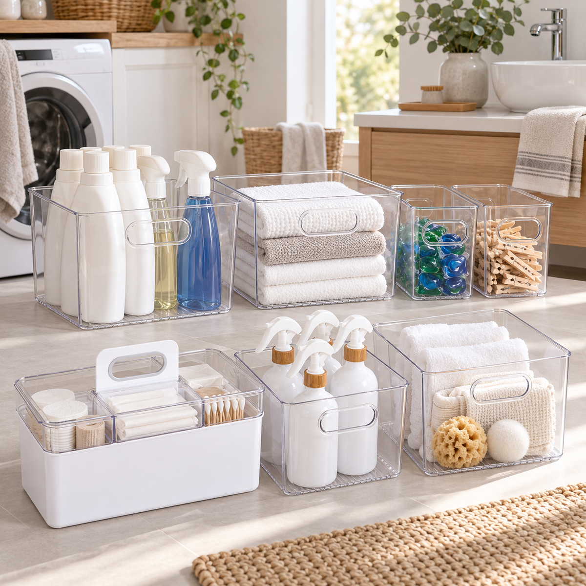 Laundry Storage & Organisation Set in a clean Scandinavian interior