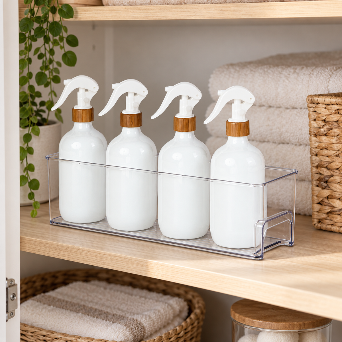 Laundry Storage Tray - Small arranged neatly on storage shelving