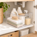 Laundry Storage Tub - Clear Large in a bright laundry setting