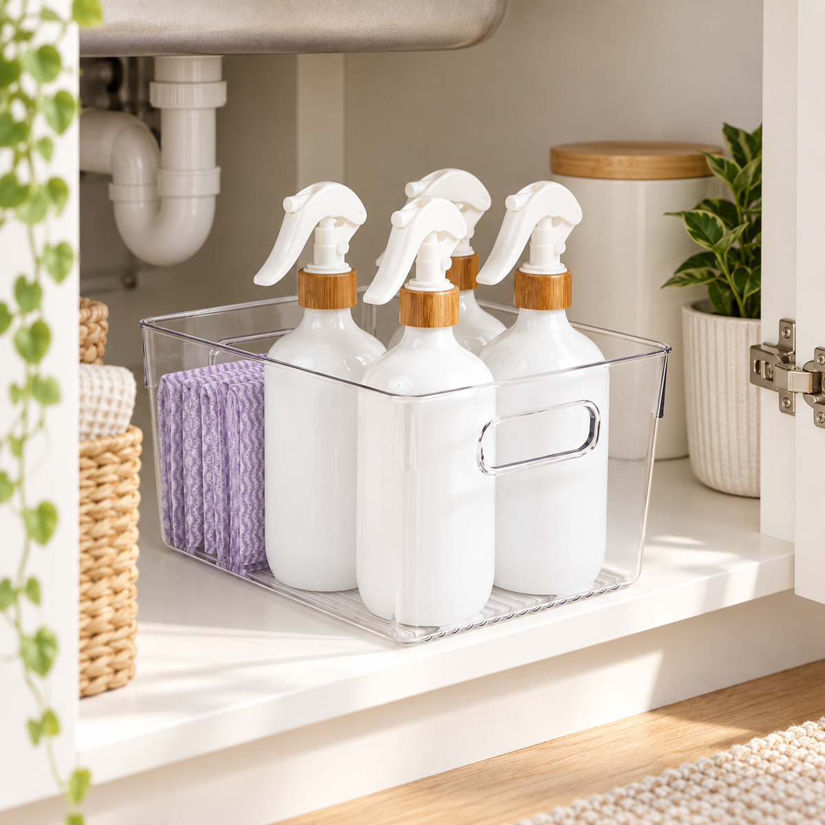 Laundry Storage Tub - Clear Medium in a bright laundry setting