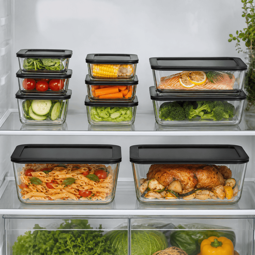 Meal Prep Glass Food Container - 10 Set Rectangle - Black – view 2