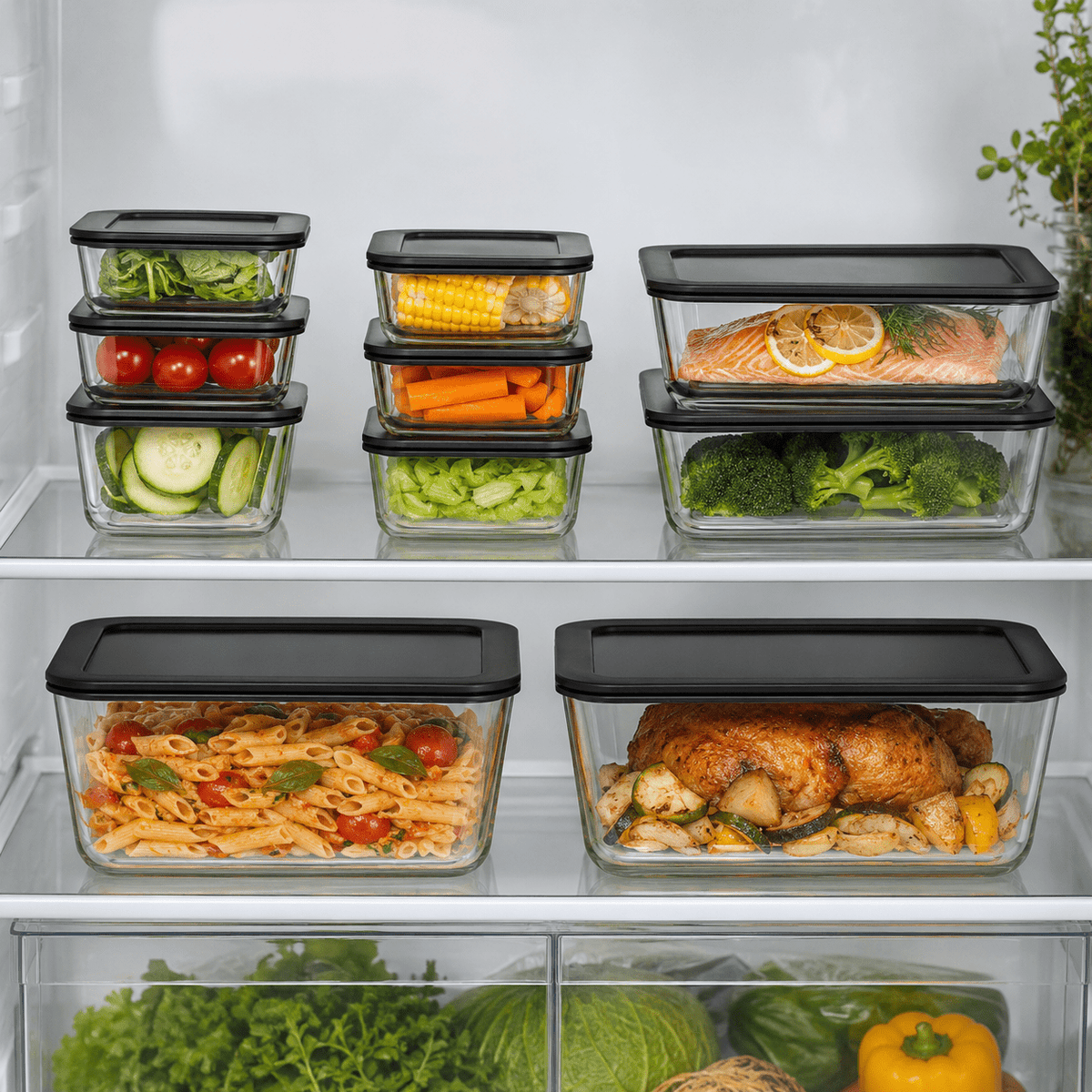 Meal Prep Glass Food Container - 10 Set Rectangle - Black – view 2