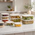 Meal Prep Glass Food Container - 10 Set Rectangle - Cream