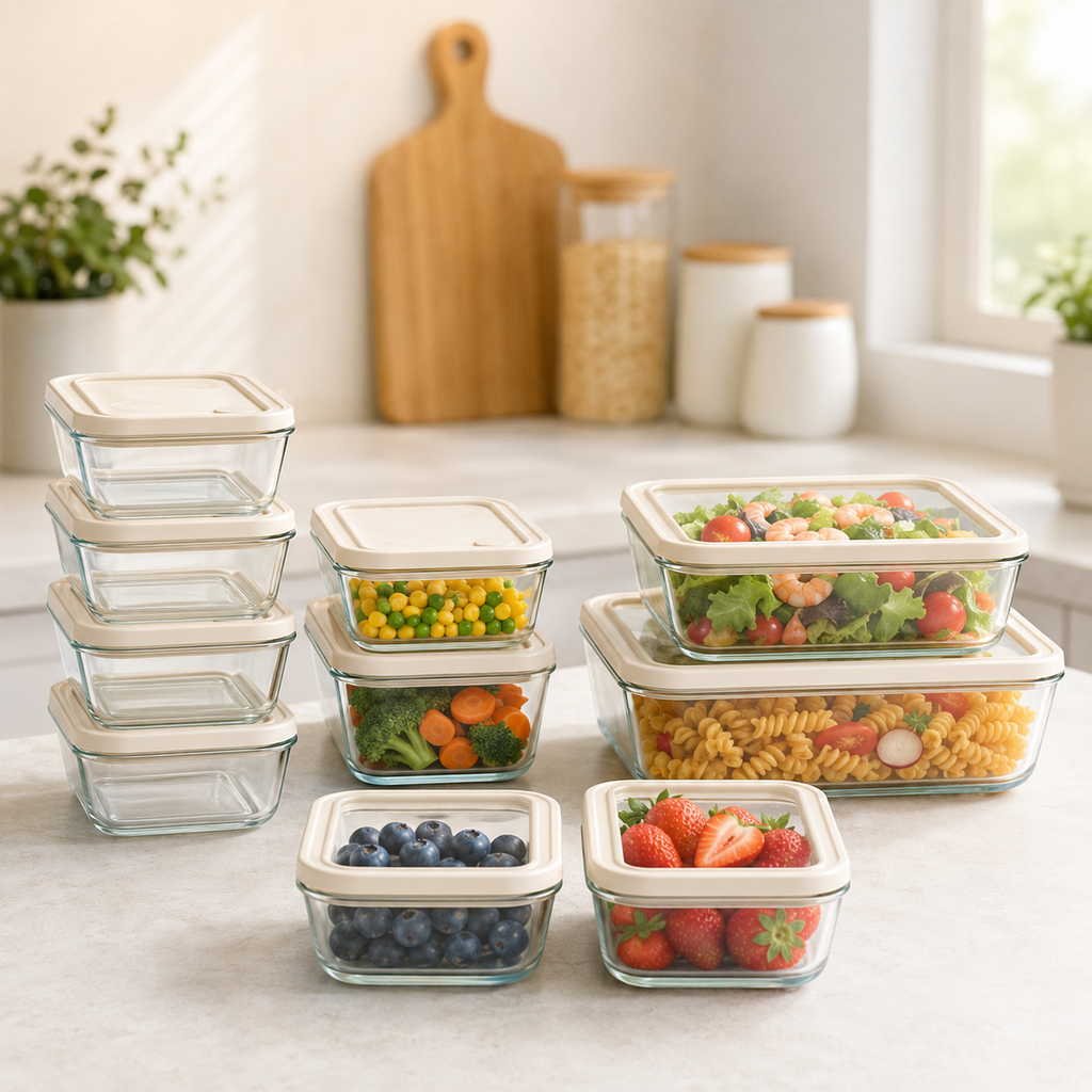 Meal Prep Glass Food Container - 10 Set Rectangle - Cream – view 2