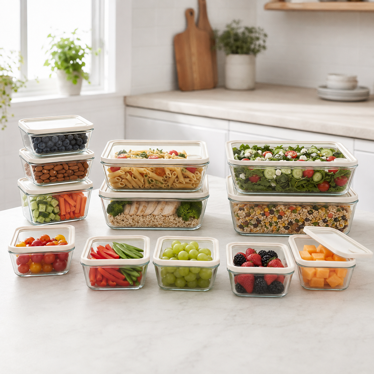 Meal Prep Glass Food Container - 10 Set Rectangle - Cream – view 3