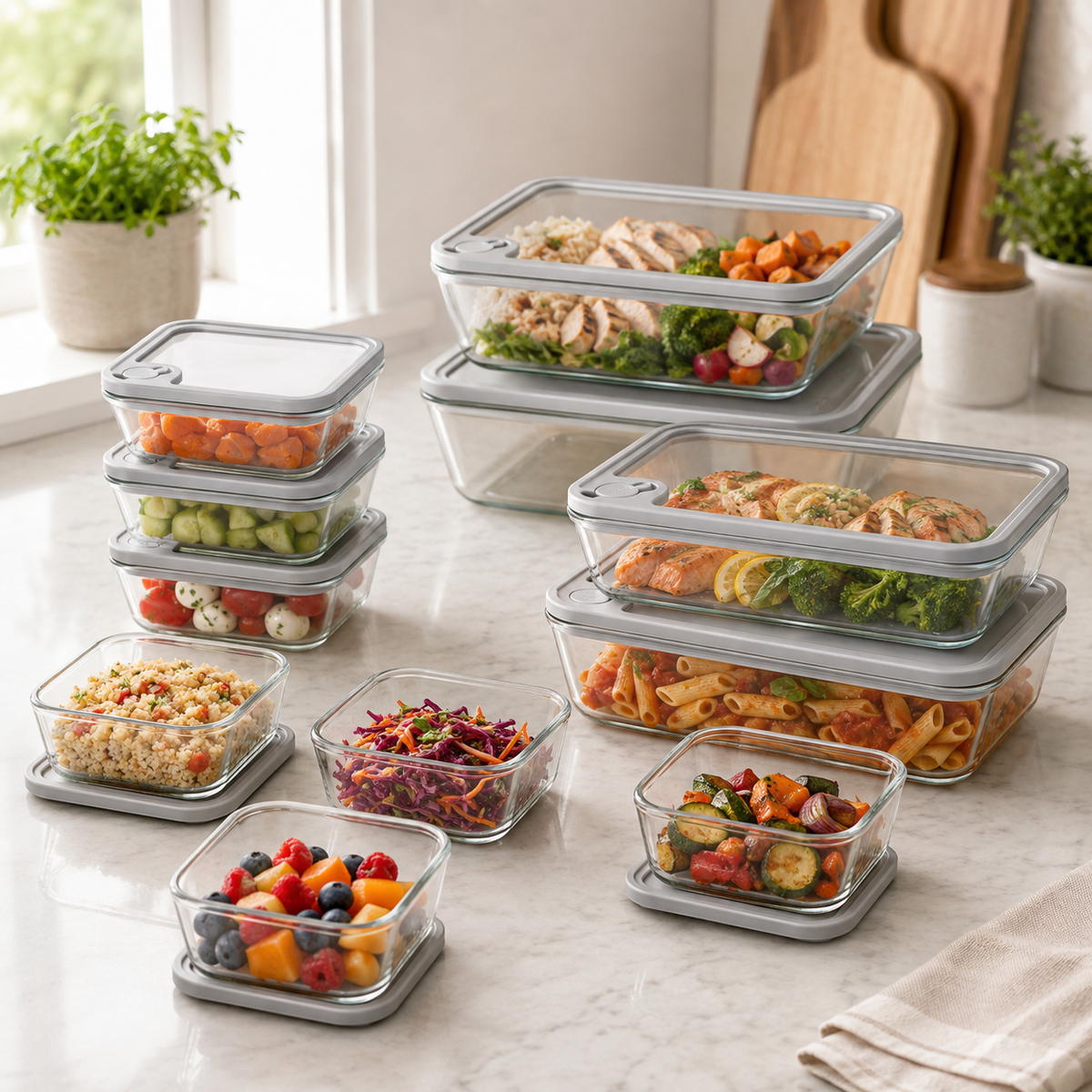 Meal Prep Glass Food Container - 10 Set Rectangle - Grey – view 2