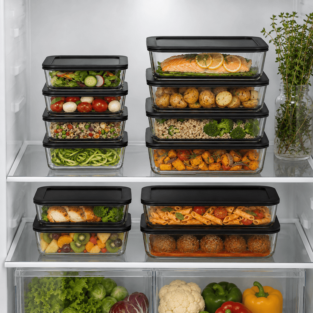 Meal Prep Glass Food Container - 8 Set Rectangle - Black – view 3