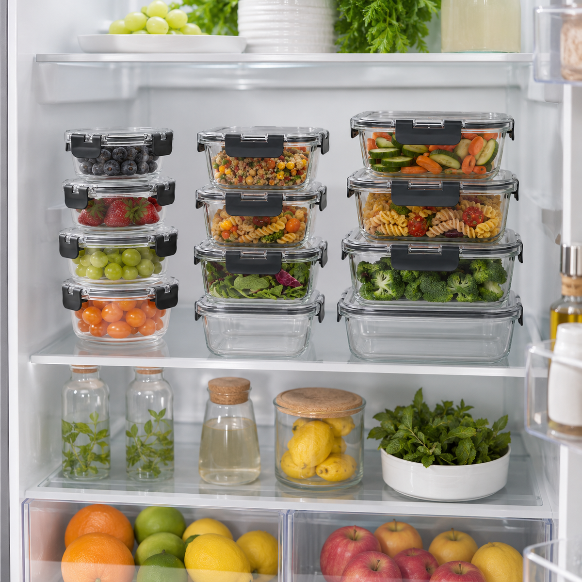 Meal Prep Glass Food Storage Containers - 12 Set Cream - Square / Round – view 2