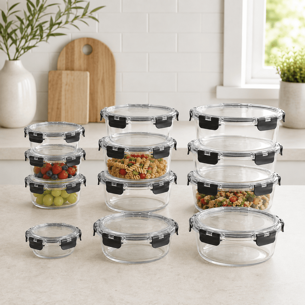 Meal Prep Glass Food Storage Containers - Round 12 Set - Cream – view 2