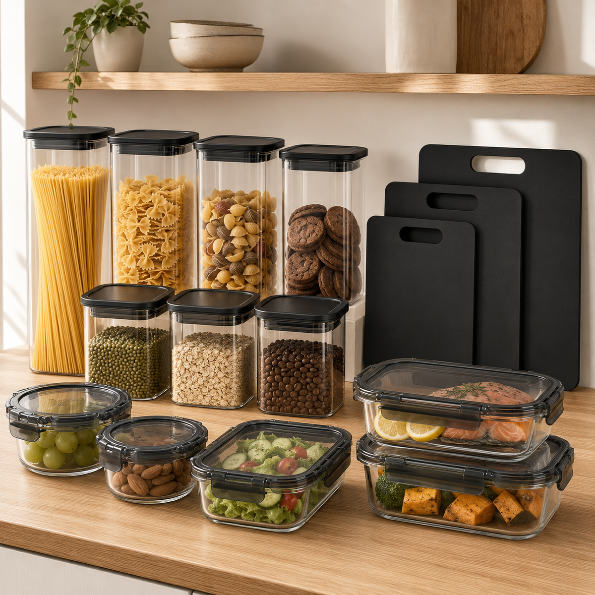Meal Prep / Glass Pantry Jar / Chopping Board Bundle - Black – view 2