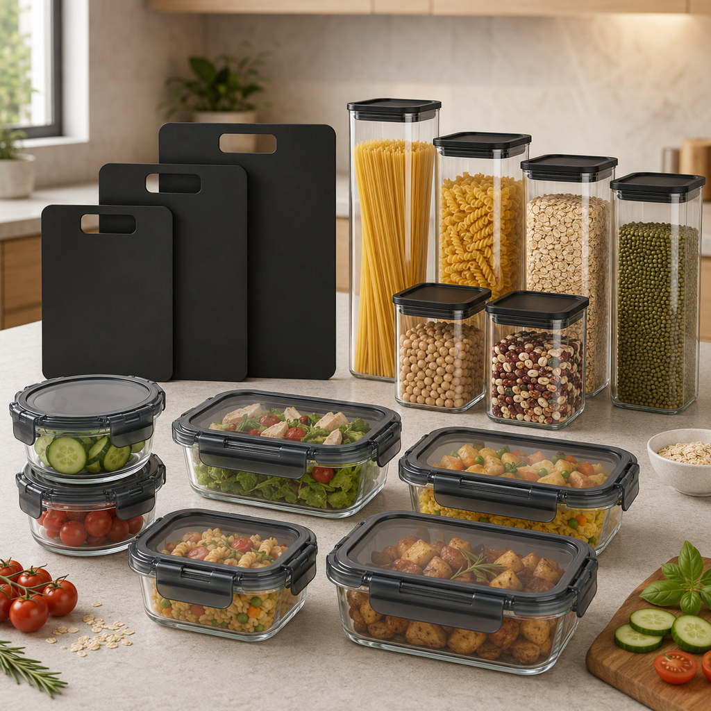 Meal Prep / Glass Pantry Jar / Chopping Board Bundle - Black – view 3