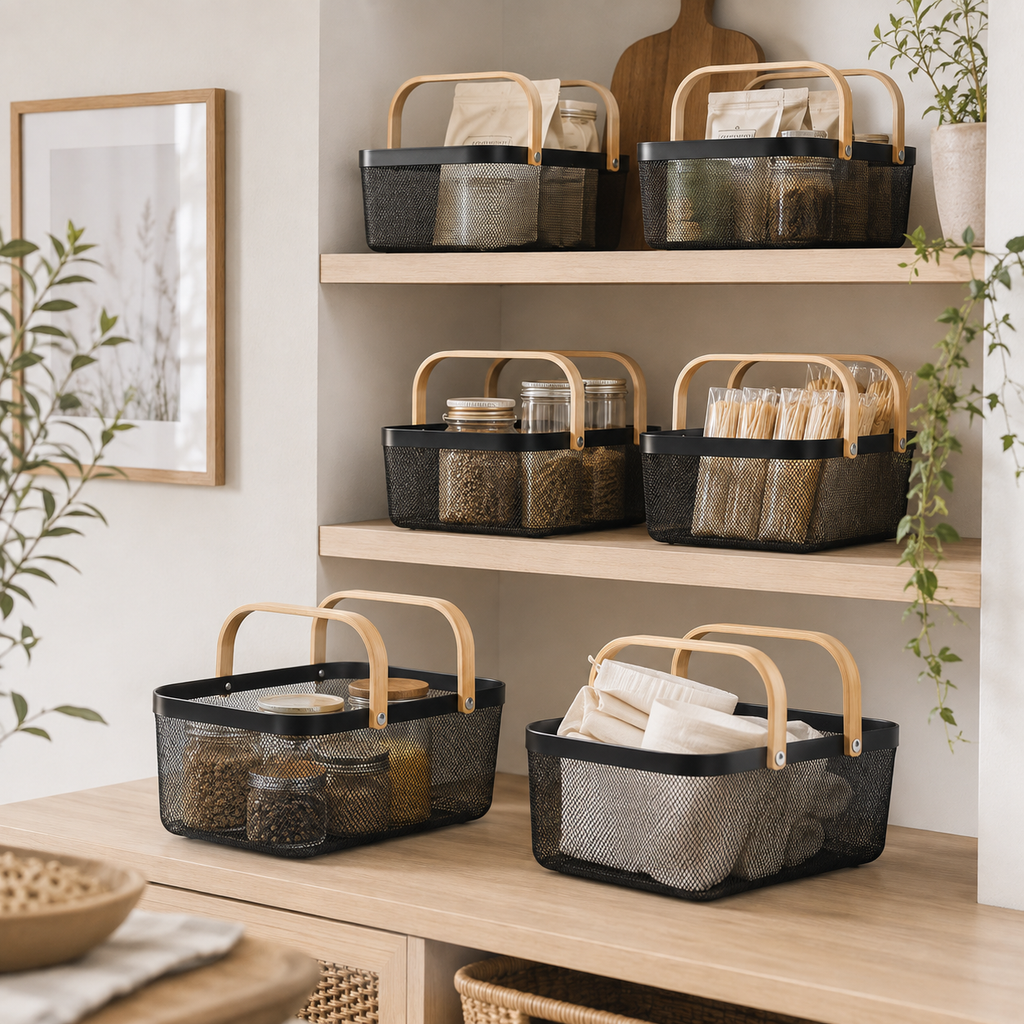 Mesh Storage Basket - 6 Set Black