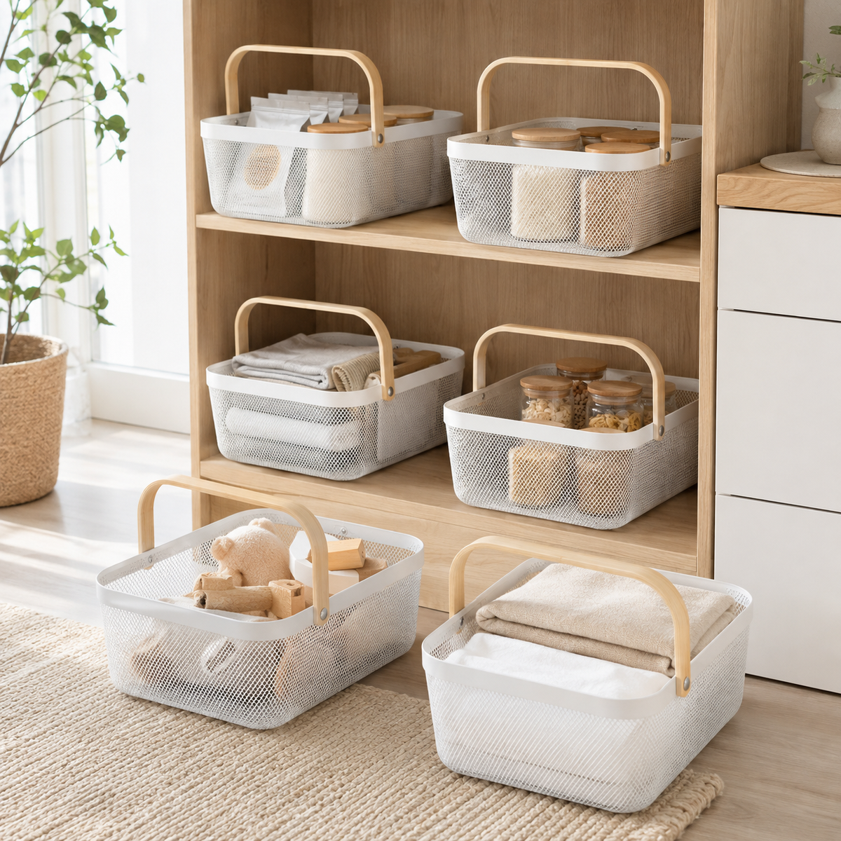 Mesh Storage Basket - 6 Set White