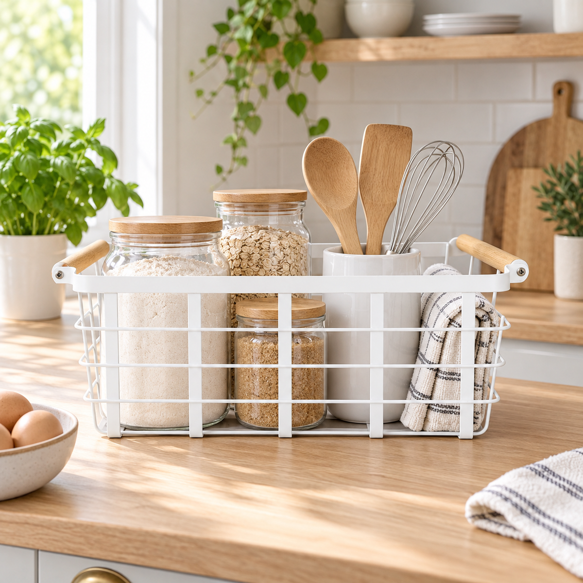 Metal Storage Basket - White in a clean Scandinavian interior