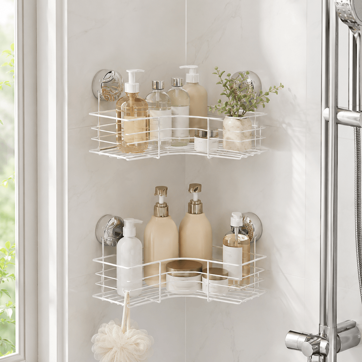 No-Drill Corner Shower Caddy - White – view 3
