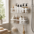 No-Drill Straight Shower Shelves – 2 Pack White