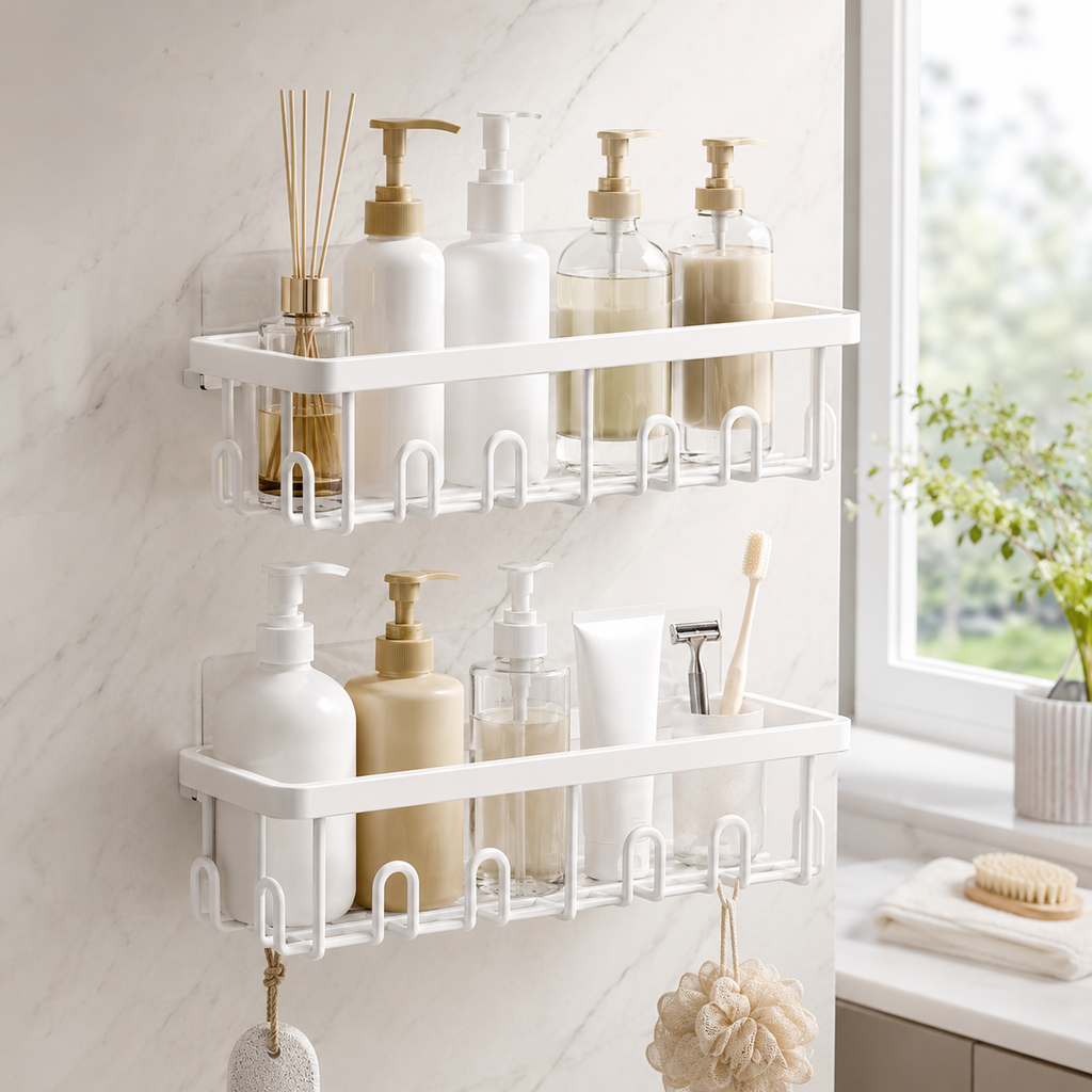 No-Drill Straight Shower Shelves – 2 Pack White – view 2
