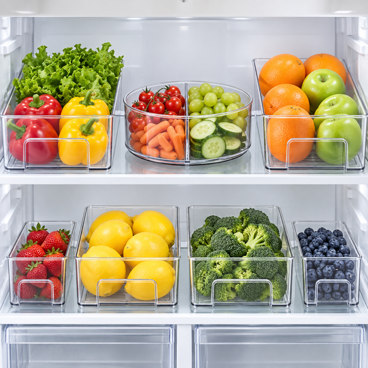 Pantry / Fridge Storage Tray Set shown in practical organised storage