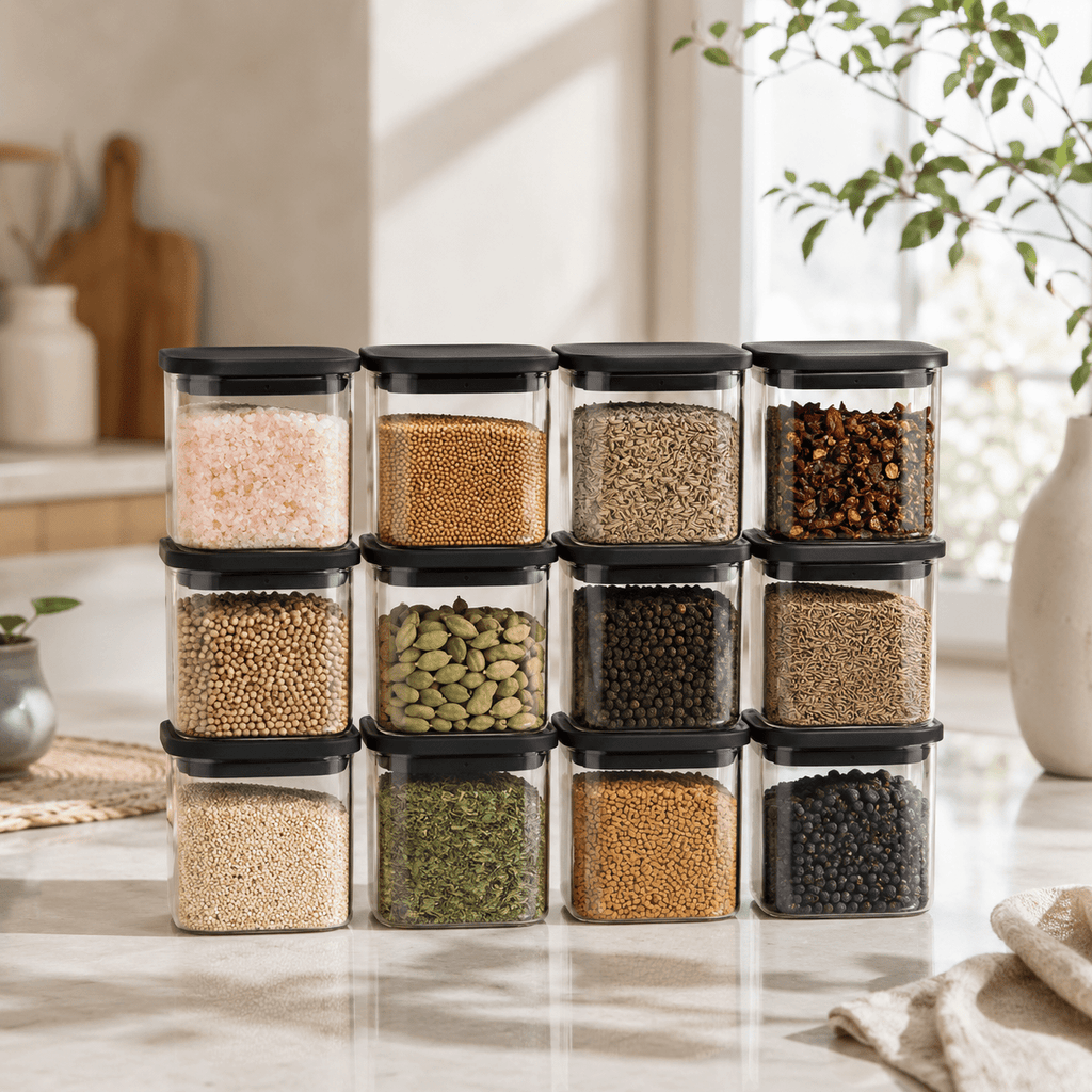Push Top Spice Container 12 Set - Black Lid